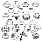 PANTIDE Vintage Punk Rings Set Gothic Knuckle Midi Rings Adjustable Alloy Chain Belt Cross Stackable Finger Half Open Rings Fashion Joint Jewelry for Women Men (Silver) 22Pcs