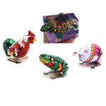 HYSTYLE 4 Pack Clockwork Spring Wind Up Metal Jumping Frog Cock Rabbit Turtle, Retro Vintage Wind Up Clockwork Toy Kids Children Party Favors Christmas Stocking Stuffers