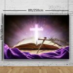 ZARROUEA Cross Backdrop for Church Thorns Nails Vintage Paper Scripture Christ Open Bible Holy Light God Bless Photography Background Christian Church Religious Photo Studio Prop-Vinyl (8 * 6ft)