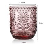 Hacaroa 6 Pack 12 Oz Drinking Glasses, Vintage Water Glasses Purple Colored Glassware Heavy Duty, Decorative Floral Embossed Beverages Tumblers for Whisky, Beer, Juice, Wine