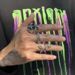 Vintage Silver Punk Rings Set for Men, Cool Gothic Chunky Rings Bulk, Skull Snake Spade Ace Malachite Stackable Hippie Knuckle Rings Pack, Trendy Men’s Jewelry Gift for Him (Vintage silver?size 9~10, 24pcs)