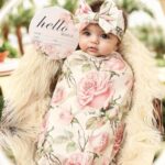 Galabloomer Newborn Receiving Blanket Headband Set Baby Flower Swaddle (vintage flower)
