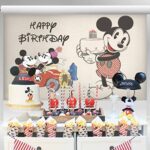 Retro Mickey Mouse Birthday Party Supplies Vintage Mickey and Minnie Themed Backdrop Claasic Mickey Party Decorations Banner for Cake Table 5×3 ft 49