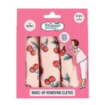 The Vintage Cosmetic Company Dual-Sided Make Up Removing Cloths, Face Cloths Soft on Skin, Gentle Face Exfoliation, Machine Washable Cherry Design Pack of 3