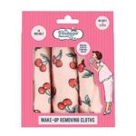 The Vintage Cosmetic Company Dual-Sided Make Up Removing Cloths, Face Cloths Soft on Skin, Gentle Face Exfoliation, Machine Washable Cherry Design Pack of 3