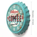 Menterry Bottle Cap Design Iron Retro Wall Clock, 13 inch Vintage Style, Silent Non-Ticking Battery Operated Creative Decor Wall Clocks for Cafes,Farmhouse,Office,Kitchen (Blue)