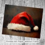 Santa Hat Print, Santa Hat Print, Vintage Santa Wall Decor, Xmas Wall Decor Print, Rustic Christmas Art, Vintage Xmas Print Wall Art (8×10 inch Print Unframed)