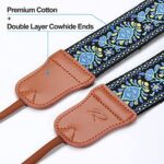 Blue Vintage Embroidered Camera Strap – Double Layer Cowhide Ends,2″ Pure Cotton Woven Camera Strap, Adjustable Universal Neck & Shoulder Strap for All DSLR / SLR Cameras,Great Gift for Photographers