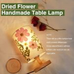 Floresita Dried Flowers Table Lamp 5W LED 3 color Pressed Flower Bedside Lamp Linen Shade Table Lamp with Wood Base for Bedroom Living Room Desk Office