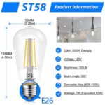 Energetic Vintage LED Edison Bulbs, 7W, Equivalent 60W,700LM, High Brightness Daylight White 5000K, ST58 Antique LED Filament Bulbs with 95+ CRI, E26 Medium Base, Non-Dimmable, Clear Glass, Pack of 6