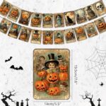Halloween Holiday Decorations Vintage Style Pumpkin Trick or Treat Banner Retro Halloween Hanging Garland Bunting Flag Indoor for Home Office Party Fireplace Mantle