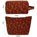 MHDGG 2 Pieces Makeup Bag Set Large Travel Makeup Bag Floral Cosmetic Bag Makeup Bag Pouch Travel Cosmetic Organizer for Women,Brown