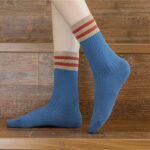 5 Pairs Fashion Striped Athletic Socks,Casual Cute Vintage Crew Socks,All Season Socks for Women Girls (Style B – Multicolor 2)