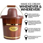 Nostalgia Electric Ice Cream Maker – Old Fashioned Soft Serve Ice Cream Machine Makes Frozen Yogurt or Gelato in Minutes – Fun Kitchen Appliance – Vintage Wooden Style – Dark Wood – 4 Quart