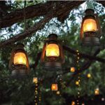 LED Vintage Lantern Flickering Flame, Indoor/Outdoor Hanging Decorations Lanterns for Patio Waterproof, Remote Control, Timer, Christmas Decorative Lanterns Battery Powered for Terrace,Lawn,Fireplace