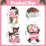 BkeeCten 3pcs Vintage Pink Christmas Theme Wooden Table Topper Centerpiece Decoration Signs, Victorian Style Santa Claus Elk Snowman Tired Ttay Tabletop Sign Decor for Christmas Party Supplies