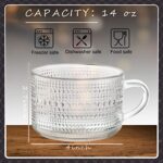 Eccliy 6 Pcs Vintage Coffee Mugs 14 oz Glass Stackable Tea Cups Embossed Glass Cups Coffee Cup Vintage Glassware with Handle for Cappuccino Latte Cereal Yogurt Beverage Dessert Water (Clear)