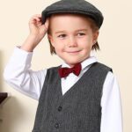 A&J DESIGN Newsboy Hats for Boys Beret Vintage Driver Cap with Bow Tie Set Black and Red 12-24 Months