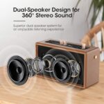 Retro Karaoke Machine with Two Wireless Microphones, Portable Bluetooth Speaker for Adults and Kids, Rechargeable PA System for Home Party, AUX/USB/TF/OTG Support, Vintage Decor Gifts – Brown