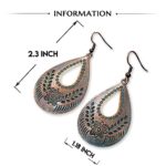 Handmade Boho Vintage Teardrop Earrings Bohemian Hammered & Engraved Earrings Boho Antiqued Earrings Unique Antique Bronze Tribal Ethnic Teardrop Shaped Drop Dangle Earrings For Women Girls (Style 1)