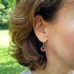 Recycled Vintage 1940’s Red Beer Bottle Glass and Sterling Silver Vintage Lace Lever Back Earrings