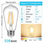 Ascher Vintage LED Edison Bulbs, 6W, Equivalent 60W, Non-Dimmable, High Brightness Warm White 2700K, ST58 Antique LED Filament Bulbs with 80+ CRI, E26 Medium Base, Clear Glass, Pack of 4