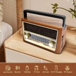 Videyas AM FM Retro Radio, Portable Vintage Shortwave Radio with Bluetooth Speaker, Flashlight, Rechargeable Battery, USB Disk Aux Input, TF Card for Gift Home Outdoor