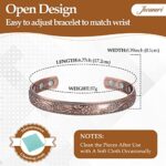 Jecanori Magnetic Copper Bracelet and Copper Ring for Women Men,Vintage Flower Wristband Brazaletes Magnetic Field Therapy Gifts