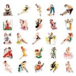 50PCS Vintage Stickers, Retro Girl Stickers, Party Favors, Vintage Beauty Girls Stickers, Vinyl Waterproof Decals for Laptop Water Bottle Locker Motorcycle Guitar Phone Luggage Decoration