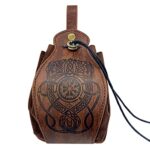 HiiFeuer Medieval Faux Leather Pouch, Portable Drawstring Purse, Vintage Belt Pouch Dice Bag For LARP Ren Faire (Dragon Brown)