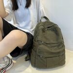 GETERUUV Canvas Backpack Aesthetic Laptop Backpack Vintage Green Backpack for Women Men Lightweight Travel Daypack