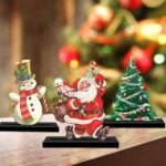 4 Pack Vintage Christmas Table Centerpieces Wooden Christmas Decorations Merry Christmas Wood Table Sign for Xmas Table Centerpieces Winter Holiday Christmas Dinner Party Decor