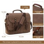 BOVIP 15.6 inches Vintage Mens Messenger Bag Water Resistant Genuine Leather Canvas Satchel Shoulder Bag Briefcase Laptop Bag with USB Charging,Headset Port,Brown