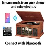 Victrola Nostalgic 6-in-1 Bluetooth Record Player & Multimedia Center with Built-in Speakers – 3-Speed Turntable, CD & Cassette Player, FM Radio | Wireless Music Streaming | Mahogany