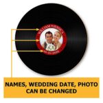MUCHNEE Personalized Vintage Record Guest Book Vinyl Sign with Customized Photo, Name & Ceremony Date, Rustic Wood Round Wedding Guest Book Alternative, Ideas for Weddings Elegant Party Engagement