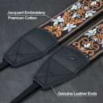 Camera Strap – 2″ Retro Jacquard Embroidery Multi-pattern Camera Straps Adjustable,Wide Camera Neck/Shoulder Strap with Genuine Leather Head for All DSLR/SLR Digital Cameras (Vintage Brown Flower)