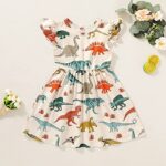 HAPPYMA Toddler Baby Girl Summer Dress Dinosaur Flutter Sleeve Dresses Outfits for Baby Girl Sundress Skirts Clothes (Vintage Dinosaur Dress, 5-6T)