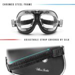 Bertoni Motorcycle Vintage Aviator Goggles Chrome Plating Steel Antifog and Anticrash Lens – AF191CRA BLACK Italy Motorbike Riding Glasses