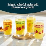 Libbey Vintage Juice Drinking Glasses Set of 4, Colorful, Retro Fruit Design Glass Cups Set, Dishwasher Safe Water Glasses Set for Everyday Beverages