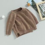 Covvoliy Toddler Baby Boy Girl Sweater Fall Winter Outfits Solid Long Sleeve Crewneck Chunky Knit Pullover Sweatshirt(Vintage Khaki,18-24M)