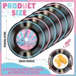 FillTouch 60 Pcs 13” 1950’s Rock and Roll Vinyl Record Placemat Vintage Musical Table Place Mats Paper Round Disposable Placemat 50’s Rock Party Table Mats for Dining Decorations (Stylish Style)