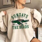 Women Eagles Sweatshirt Sundays Are for the Birds BG Long Sleeve Crewneck Graphic Sweatshirt Beige