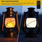 2 Pack LED Vintage Camping Lantern Decorative, Indoor/Outdoor Hanging Waterproof Lanterns with Smart Remote, Battery Operated Lanterns Flickering Flame 2 Models for Garden Yard Pathway Porch Patio