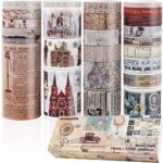 24 Rolls Vintage Washi Tape Set, Antique Car Buildings Map Stamp Stripe Writable Aesthetic Washy Decorative Tapes for Scrapbooking, Junk Journal Supplies, Bullet Journaling 5-75mm Wide (3m Long)/Roll