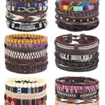 FIBO STEEL 32 Pcs Braided Leather Bracelets for Men Women Cool Hemp Tribal Wristbands Cuff Punk Bracelets