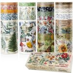 24 Rolls Vintage Washi Tape Set, Floral Letter Butterfly Mushroom Botanical Flower Writable Decorative Tapes for Scrapbooking , Junk Journal supplies, Bullet Journaling 5-75mm Wide 9.84ft long/Roll